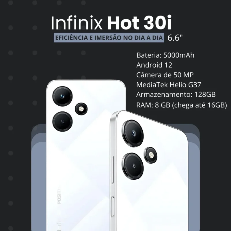 Smartphone Infinix Hot 30i 6.6" 128GB 8ram 4g Branco, Bateria 5000 Mah, Câmera 50 Mp Af - Imagem 8