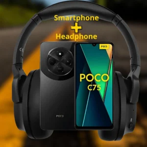 Kit Smartphone Poco C75 256GB 8RAM 4G Preto + Fone de Ouvido Headphone Sem Fio Bluetooth Over-Ear