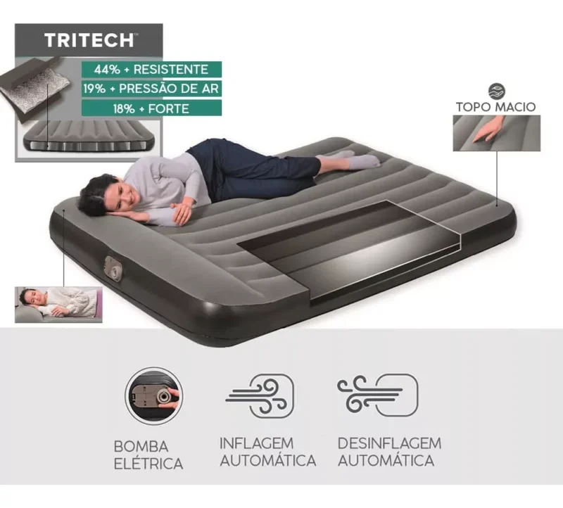 Colchão Inflável Casal Queen Tritech Elétrico +bolsa Bestway 110v - Imagem 3