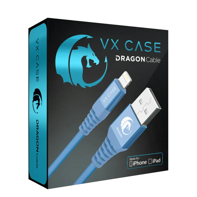 Cabo para iPhone/iPad USB Lightning MFI Dragon 1,20m VX Case Azul - Imagem 4