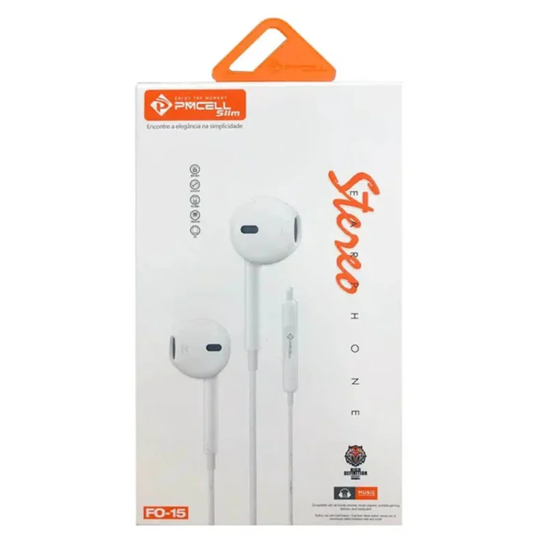 Fone De Ouvido Com Microfone Pmcell FO-15 Branco - Imagem 2