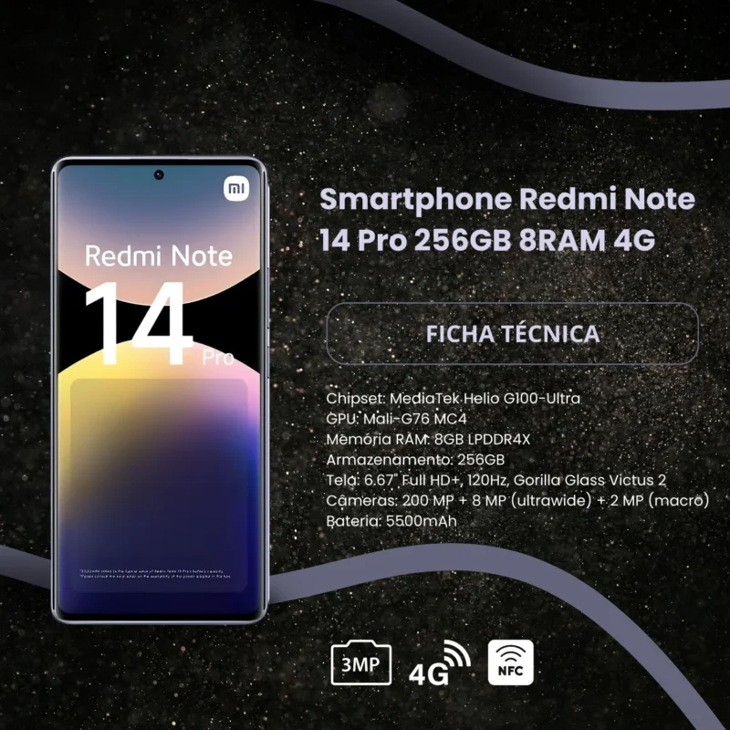 Xiaomi Smartphone Redmi Note 14 Pro 256GB 8GB RAM 4G Tela Full HD+ de 120Hz Bateria Duradoura - Imagem 5