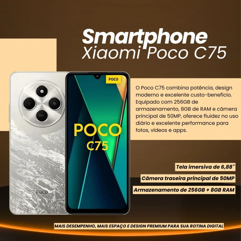 Smartphone Xiaomi Poco C75, 256GB, 8GB RAM, Câmera 50MP, Tela 6.88", Dual Sim, 4G, Dourado - Imagem 6