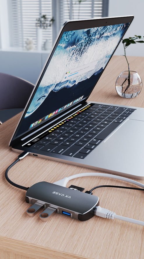 Não fique sem entradas no notebook! O Hub 8 em 1 VX Case possui entradas de diversos tipos