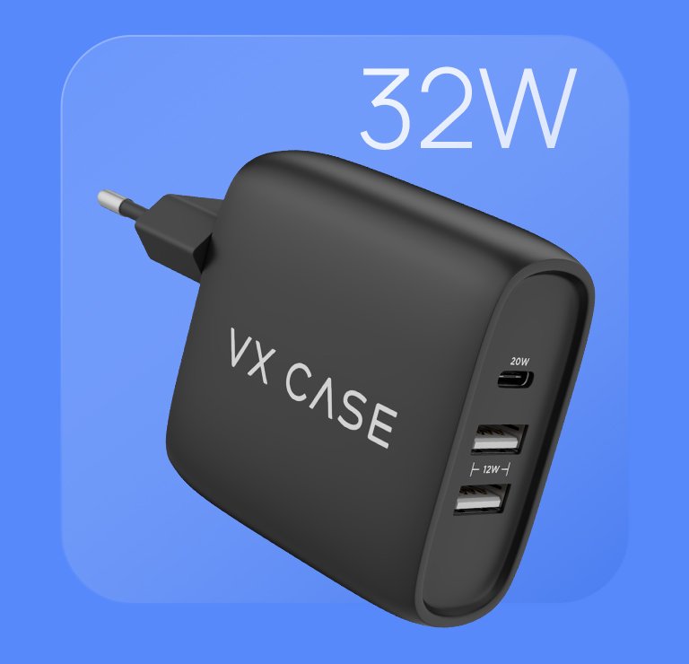 Carregue mais rápido Carregador turbo VX Case 32W preto fosco