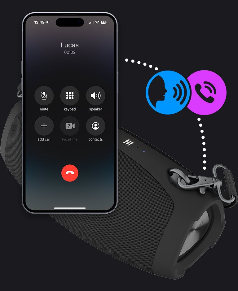 Image hands free Caixa de Som Bluetooth Volcano em uma chamada telefônica